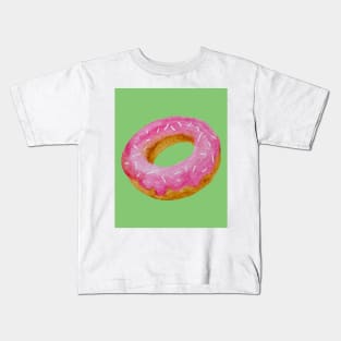 Watercolor donut - pink on green background Kids T-Shirt